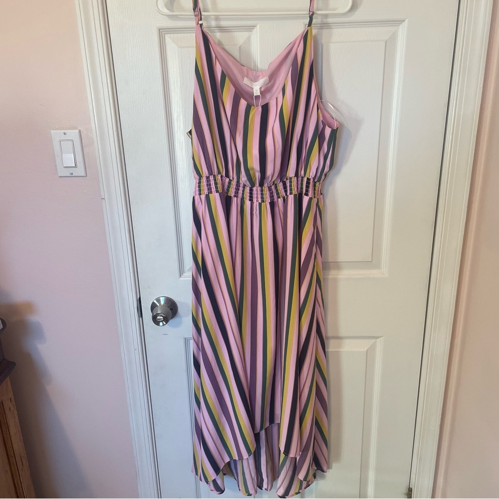 Striped High-Low Hem Smock Dress
